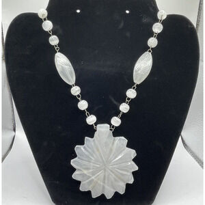 Vintage Alabaster Quartz Marble Hand Made Carved Pendant Necklace Beads White
